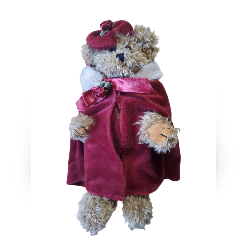 Bearington Plush Bear, Carol, Christmas, Red Velvet Cape & Bow, 10 Inch